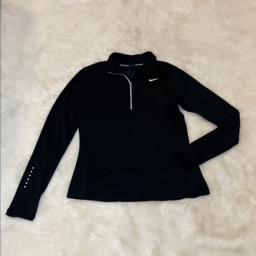 Nike Women's Black Long Sleeve, 1/4 Zip Tee, with White Accents